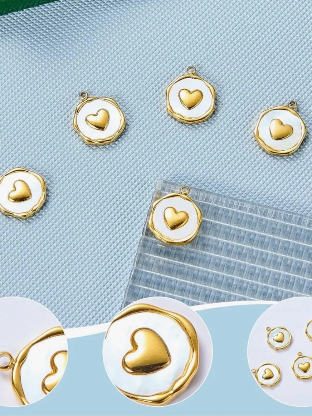 Gold Heart Pendant Charm Set of 5
